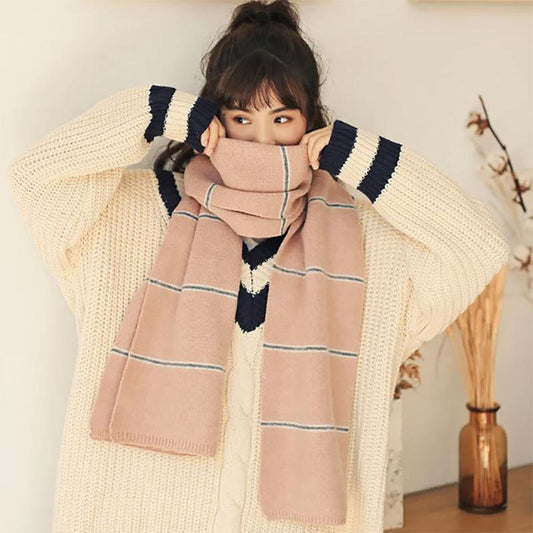 Winter Wool Scarf Korean Version Womens Thicked Scarf Students All-match Striped Knitted Jacket