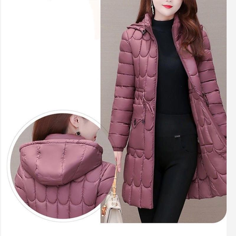 Women's Mid-length Down Jacket Winter Korean Loose Cotton Clothes Casual Hooded Padded Jacket Quilted Jacket