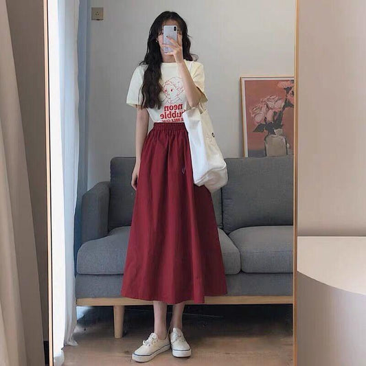 Women Elegant Long Casual Skirt Suit Summer Round Neck Vintage Two-piece Set Female Slim Holiday Skirt Set