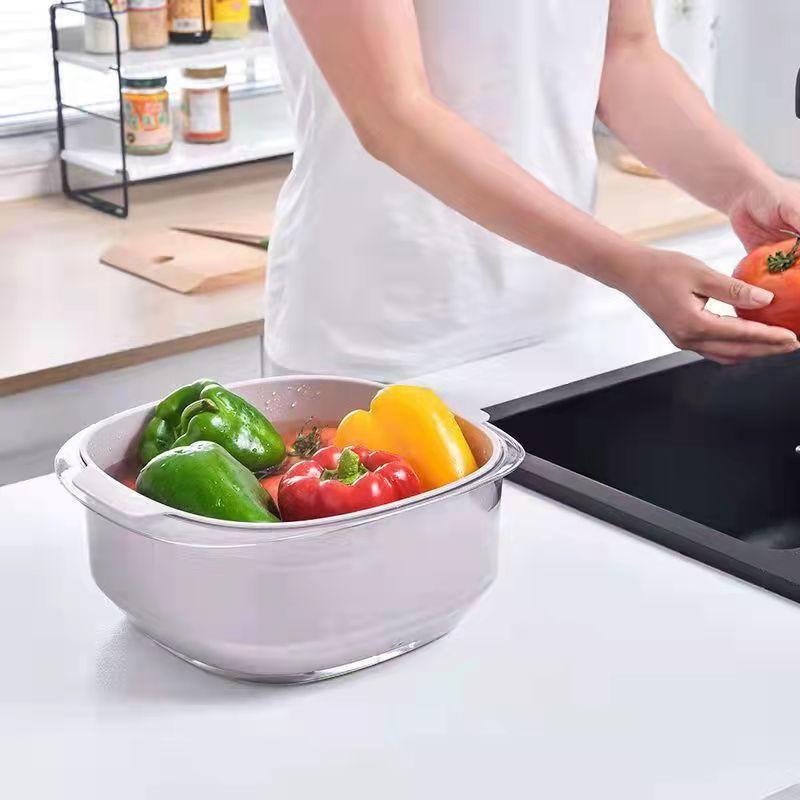 Double Layer Drain Basket Kitchen Multi-function Sink Drain Basket Fruit Blue Basket Fruit Plate Drain Rack Basket Kitchen Organizer