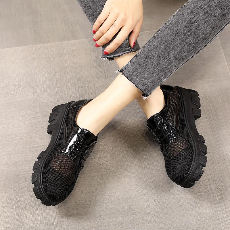 Hollow Mesh Single Shoes Women's Platform Platform Shoes  Thick Heels Korean Style Breathable Summer Casual Work Women's Shoes