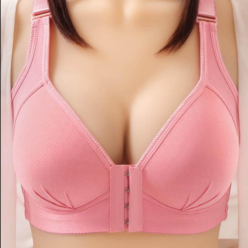 Front Button-type Anti-sagging Gather-up Breast-free Large Size Thin Breathable Underwear Anti-glare Adjustment Type Top-up Bra