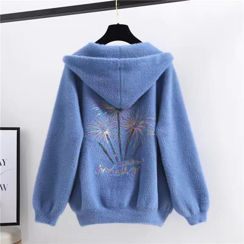 Women's Autumn and Winter Fashion Sweater Casual Knitted Sweater Printing Round Neck Pullover Loose Long Sleeve Sweater