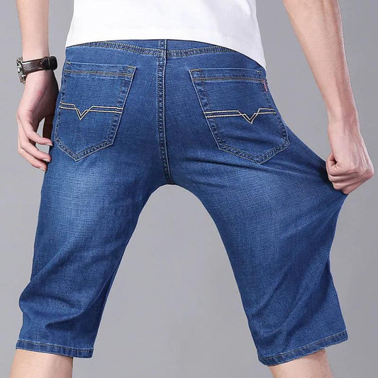 Summer Thin Men's Denim Shorts Stretch Loose Straight Summer Men's Young and Middle-aged Cropped Breeches Jeans