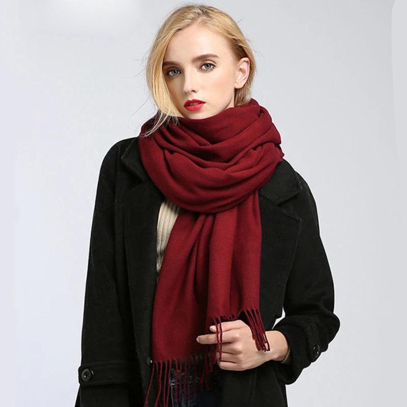 Scarves Women Cashmere Scarf Solid Thick Warm casual Winter Scarves for Ladies Hijabs Pashmina Shawls Wraps Tassel Female Echarpe 2021