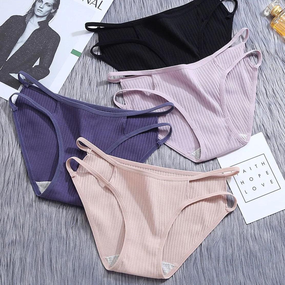 4Pcs/Set Low Waist Solid Color Seamless Underpants Women's Spring Summer All-match Large Size Causal Soft Briefs