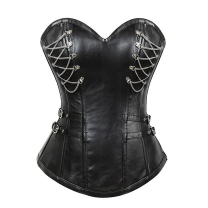 Retro Gothic Blue Denim&Brocade Steel Boned Overbust Steampunk Corsets Jacket Women Leather Bustiers