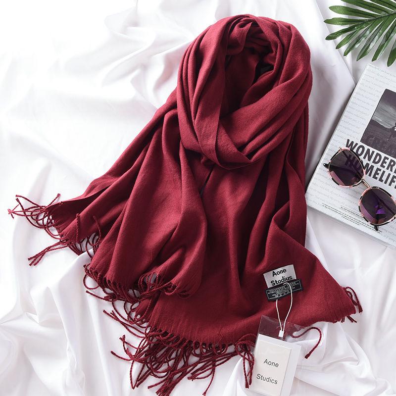 Scarves Ladies Autumn and Winter Fashion Cashmere Scarf Shawl Wild Tassel Solid Color Warm Headscarf