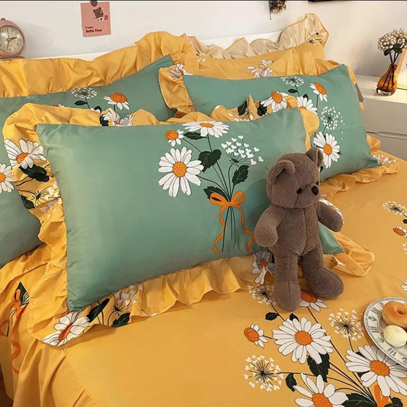 Lace Pillowcase Cartoon Printing Two-pack Pillowcase Home Single Double Girl Bedroom Pillowcase