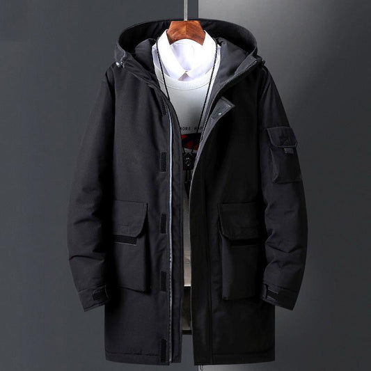 Winter Men's High-end Tooling Down Jacket Men's Mid-length Warm and Thick Hooded Tide Jacket Men