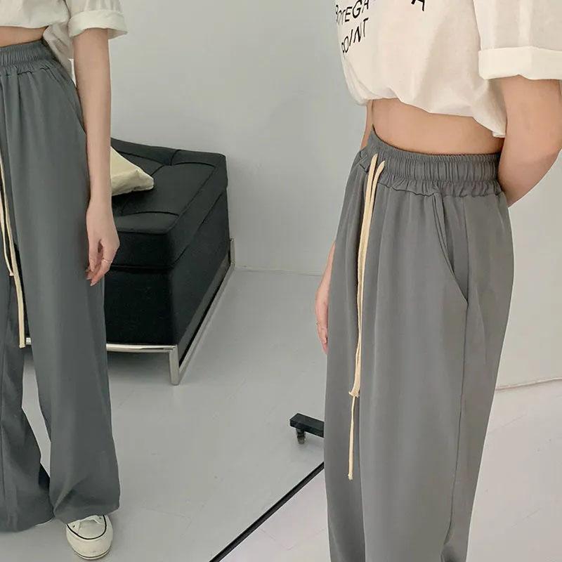 Women's Casual Pants Spring and Summer INS Black High-waisted Loose Straight-leg Pants Are Thin and Droopy Wide-leg Pants Long Mopping Pants