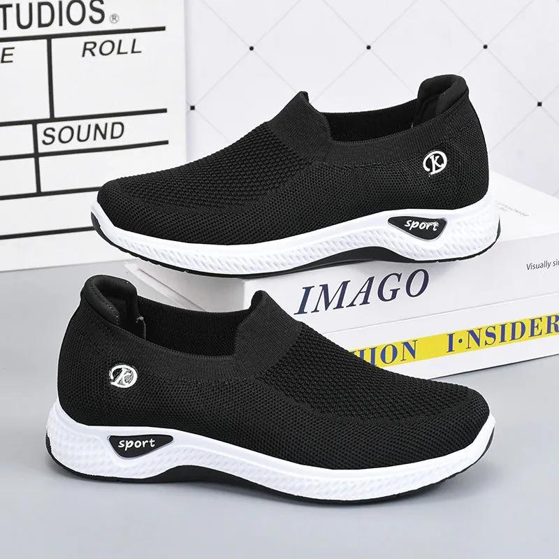 Women's Slip on Flat Shoes Non-slip Soft Bottom Breathable Mesh Knitted Sneakers Casual Sports Shoes Spring and Autumn Outdoor Walking Shoes