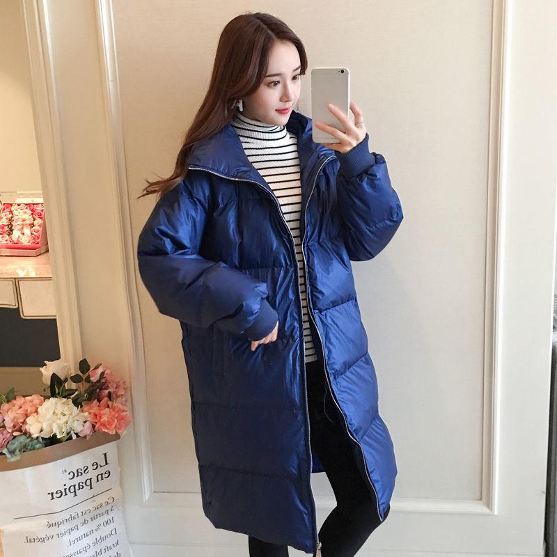 Winter Fashion Trend Down Jacket Women Mid-length White Duck Down Bright Face Stand-up Collar Loose Age-reducing Bread Clothes Disposable