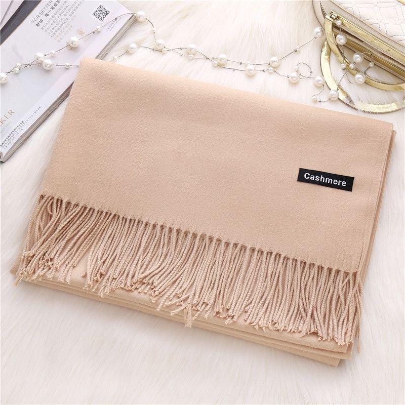 Women Solid Color Cashmere Scarves with Tassel Lady Long Scarf  Female Shawl Men Scarf