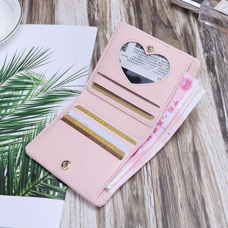 Small Wallet Female Short-style Two-fold Wallet Mini Folding Card Bag Simple Lady's Buckle Wallet