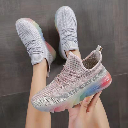 Women's Rainbow Jelly Soft Bottom Mesh Shoes Summer Mesh Breathable Sports Leisure Running Shoes Jogging Fitness Shoes