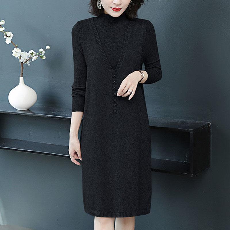 Autumn and Winter Long Sweater Vest Skirt Loose Sleeveless Knitted Dress Fashion Solid Color Female Vest Skirt