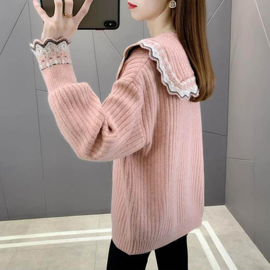 Autumn Knit Sweater Loose Sweet Doll Collar Sweater Cardigan Ladies Outer Vest Jacket Jacket