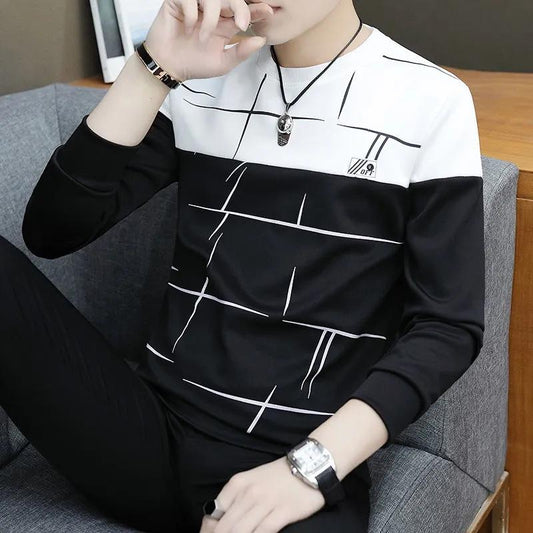 Sweater Men's Spring and Autumn Men's Long-sleeved T-shirt Round Neck Slim Bottoming Shirt Jacket Men's Casual All-match Top Clothes