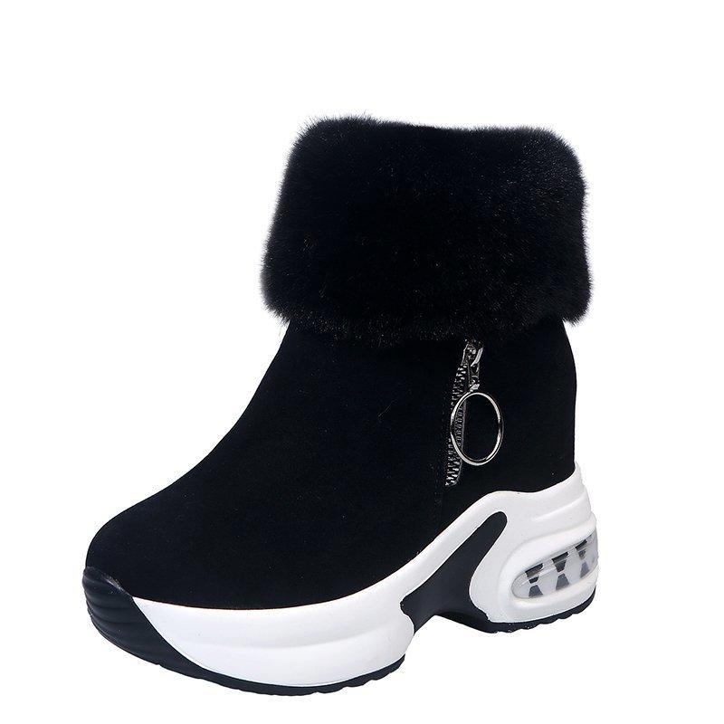 Winter Boots Women Platform Shoes Wedges Black Grey Boots Chunky Snow Booties Warm Plush Woman Ankle Boots Suede High Heels