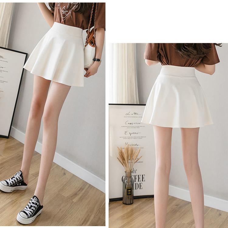 Two Layers High-waist Plus Size Short Skirt Women's A-line Skirt Pleated Skirt Anti-glare Solid Color Big Pocket