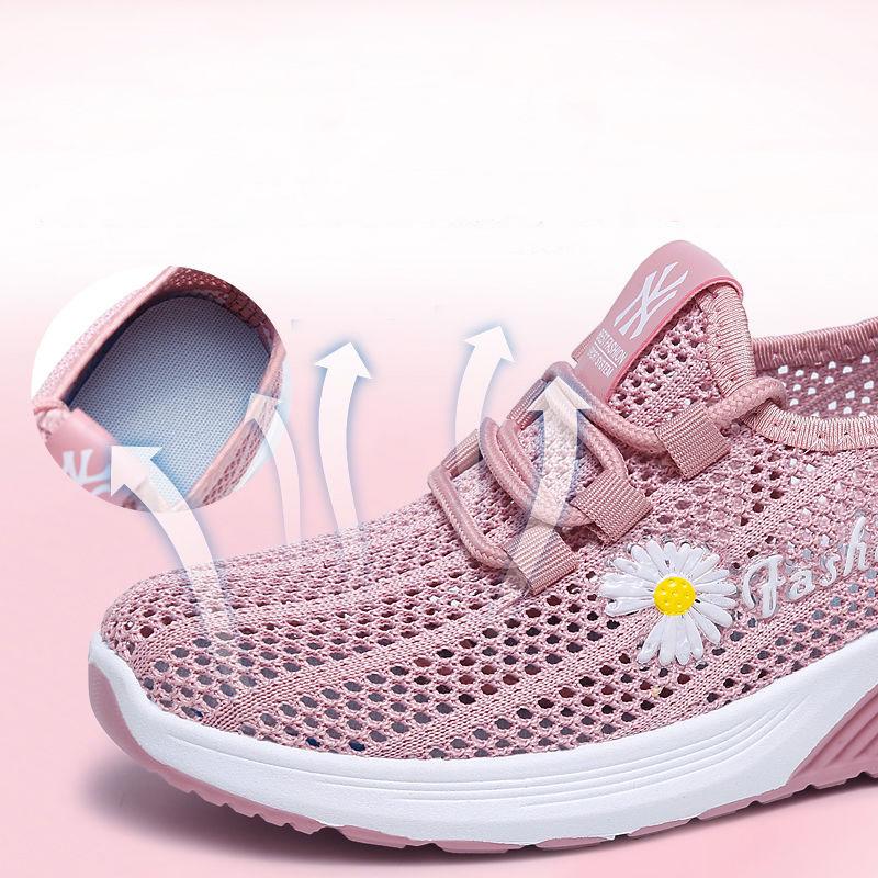 Summer Fly Woven Breathable Mesh Women's Shoes Lightweight and Comfortable Sports Running Shoes Flat Hollow Shoes