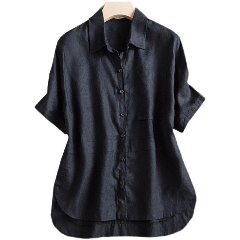 Cotton Shirt Women's Short-sleeved Summer Literary Retro Loose Light Breathable Cotton and Linen Blouses