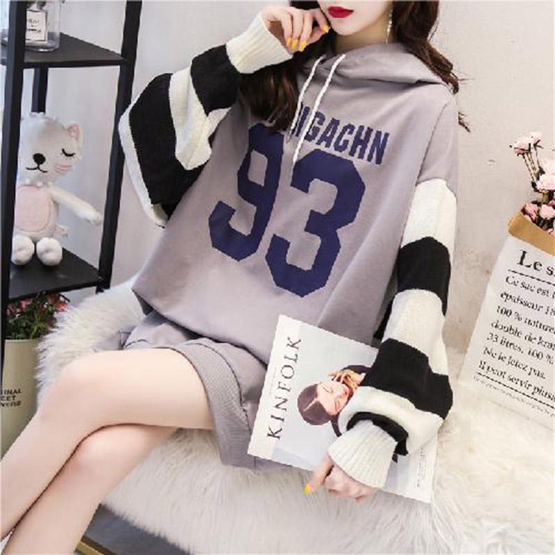 Cotton women's sweatshirt wild large size long sleeve warm hooded Tops autumn and winter sweater