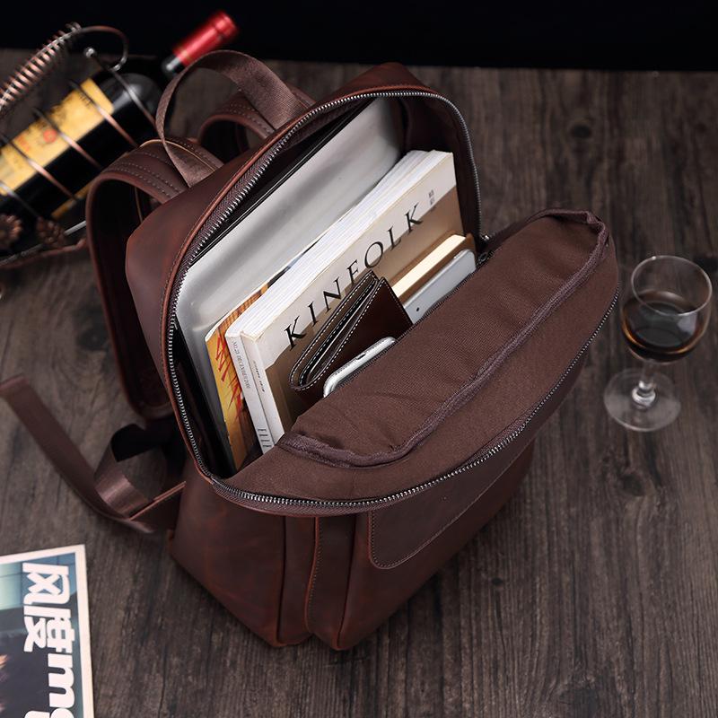 Men vintage leather Backpack multi-functional Business Travel Notebook Laptop Backpack Shoulders Bag