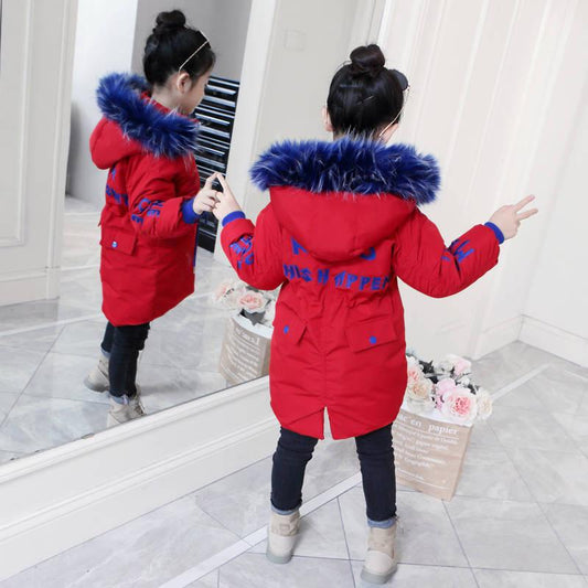 Children's Winter Jackets Girls Cotton Jackets Fur Collar Warm Kids Girls Down Outerwear Coat