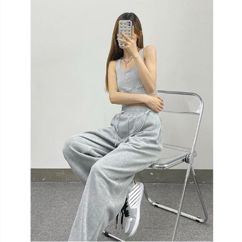 Sports Pants Women's High Waist Slim Straight Loose Wide Leg Drawstring Casual Sweat Pants Drawstring Pants