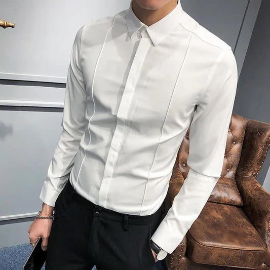 Men's White Shirt Fashion Handsome Long-sleeved Shirt Non-iron Stretch Slim Fit Formal Shirt