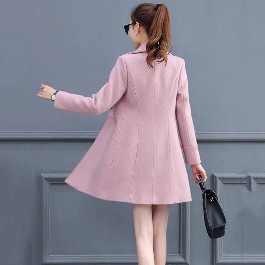 2019 Women Wool Blend Long Coat Female Slim Lapel Woolen Overcoat Autumn Winter Cashmere Outerwear