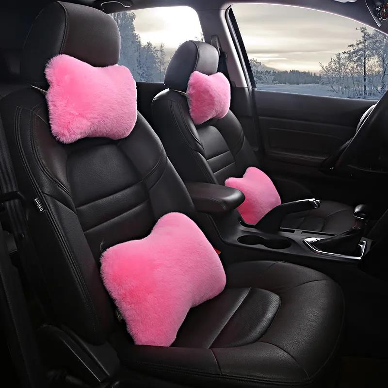 Car 4pcs Pillow Neck Pillow Imitation Rabbit Plush Bone Head Pillow Waist Pillow Waist Bolster Car Waist Back Suit General Plush Cushion