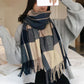 Plus Velvet Thickened Ladies Plaid Scarf Women's All-match Autumn and Winter Warm Bib Shawl Dual-use Cashmere-like Soft Warm Fabric