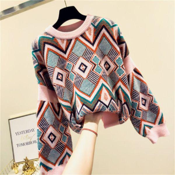 Women Loose Fall Winter Sweater Long Sleeve Knitted Casual Tops