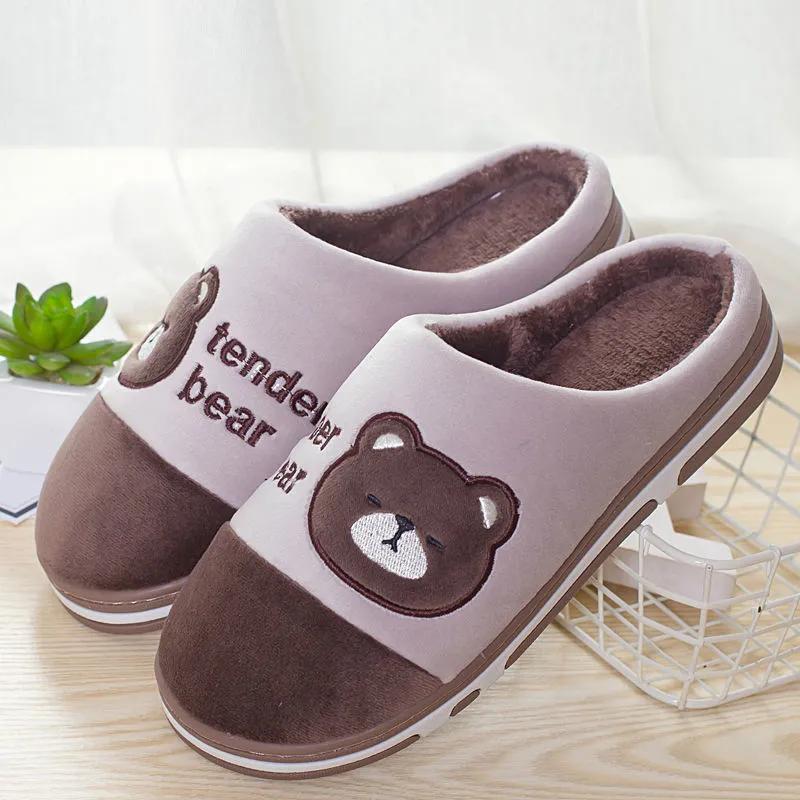 Winter Slippers Women Pink Plus Size Cotton Shoes Home Non Slip Slides Thick Fleece Warm Winter Men Slippers Black Blue