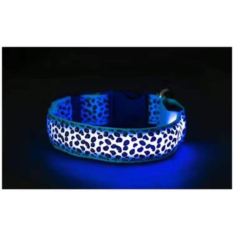 Leopard LED Dog Collar Luminous Adjustable Glowing Collar For Dogs Pet Night Safety Nylon Collar Luminous LED Bright Dog Collar