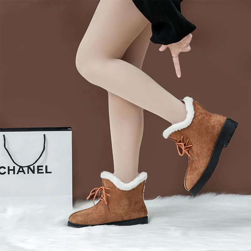 Snow Boots Women's Autumn and Winter Cotton Shoes Warm Thickened Non-slip Plus Velvet Thick Bottom Medium Tube Thick Heel Ankle Boots