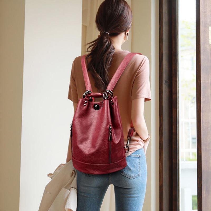 Durable Fashion Women Pu Leather Black Bagpack Female Rucksack Shoulder Bag