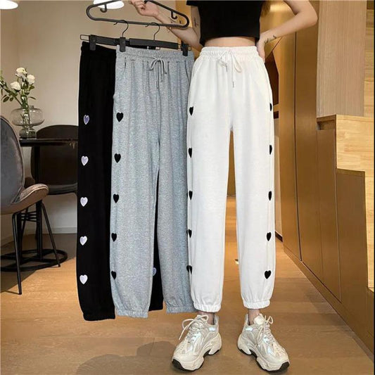 Gray Tie Pants Loose Love Sports Pants Women's Spring and Summer Loose Casual Straight-leg Student Pants