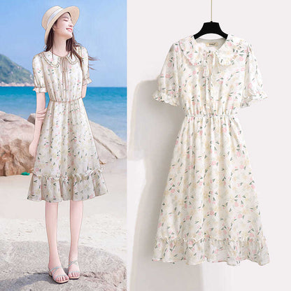 Young Girls' Summer Little Fresh Sweet Versatile Fairy Floral Chiffon Dress