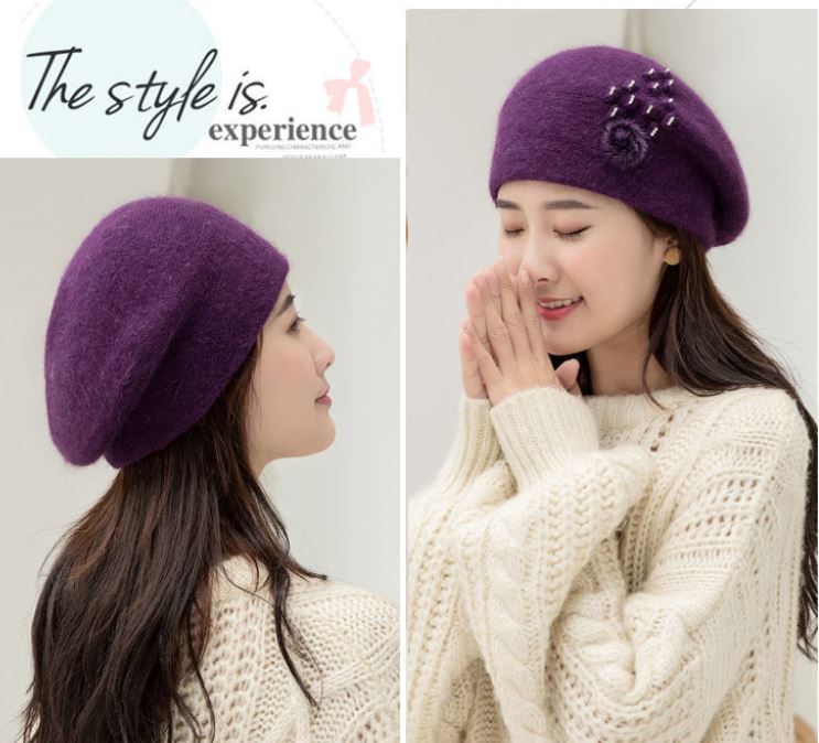 Beret Female Rabbit Fur Hat Autumn and Winter Outdoor Double-layer Thickened Wool Cap Ear Protection Warm Head Cap