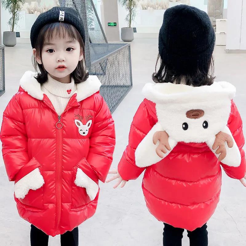 Girls' Cotton-padded Clothes Winter Clothes Rabbit Ears Hooded Jacket Children's Clothes Cute Mid-length Girls' Thicken Cotton-padded Jackets