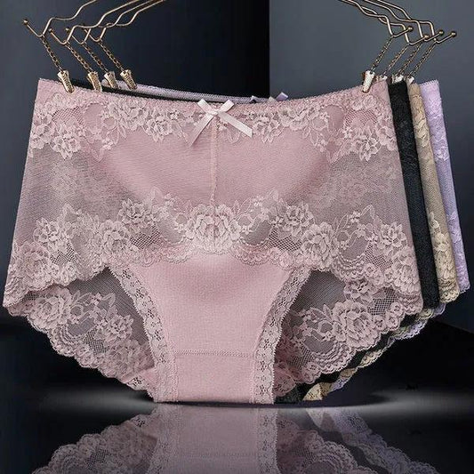 4Pcs/Set High Waist Solid Color Seamless Lace Underpants Women's Spring Summer All-match Large Size Causal Soft Briefs