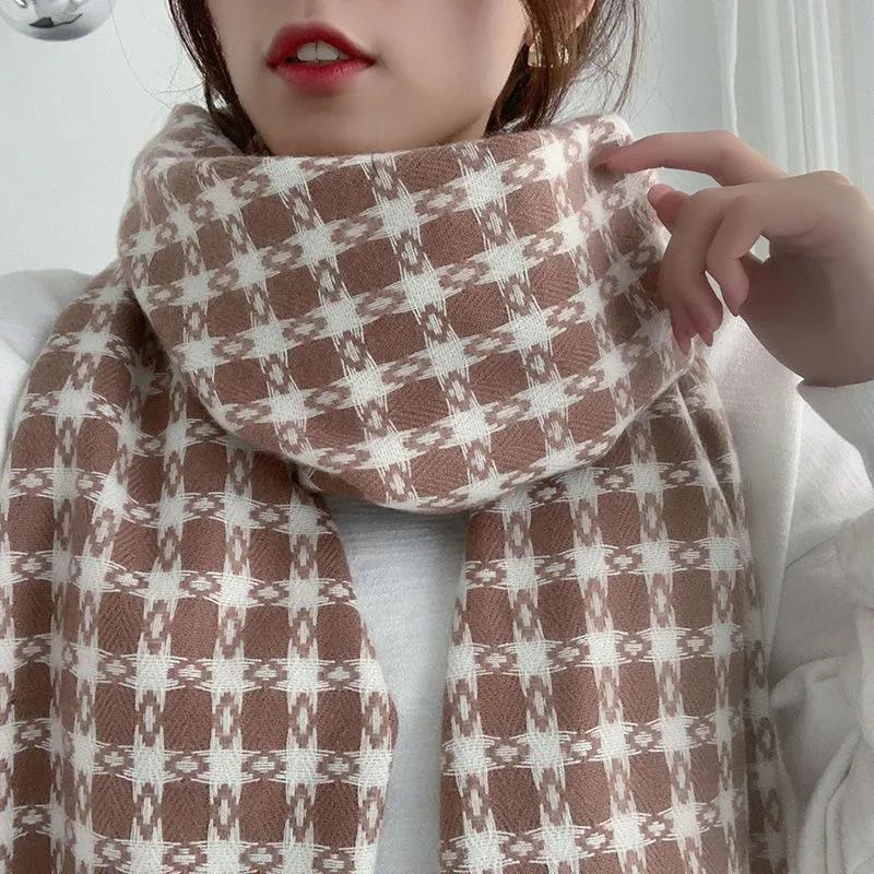 Women's Cashmere Scarf Soft Knitted Print Scarf Winter Lengthened Thick Temperament Shawl Scarf