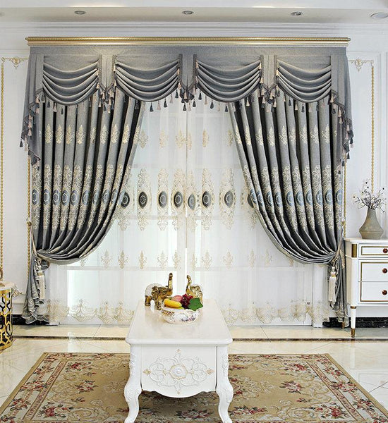 High-end European-style Embroidered Curtains Finished Living Room and Bedroom Shading, Windproof and Sunscreen Curtains (170×270cm)