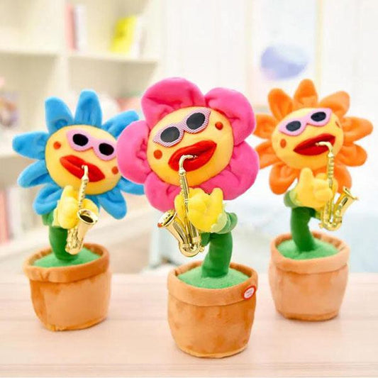 Lovely Sunflower Saxophone Plush Toy Dancing Singing Children Imitation Toy Kid's Cute Educational Toy