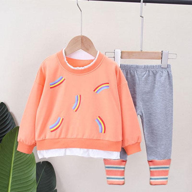 2021 Baby Girl Spring Children's Clothing 0-4 Years Old Two-piece Cartoon Cute Long-sleeved Suit Autumn Trousers