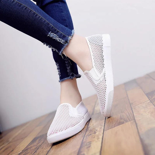 Summer Mesh Breathable White Shoes Female One-foot Flat-soled Student Net Shoes Sports and Leisure Korean Sneakers Old Beijing Women's Shoes